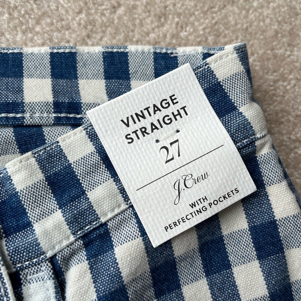 J. Crew Women’s Preppy blue check vintage straight jeans size 27 NWT - Picture 4 of 7
